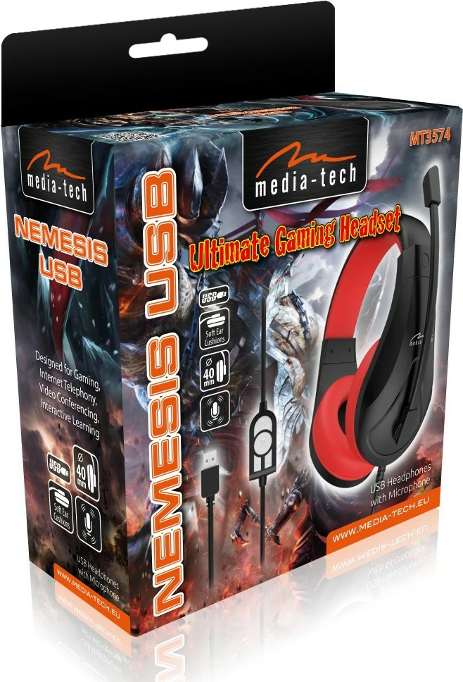 Slušalke za igre Media-Tech NEMESIS MT3574, z mikrofonom, USB, črno/rdeče