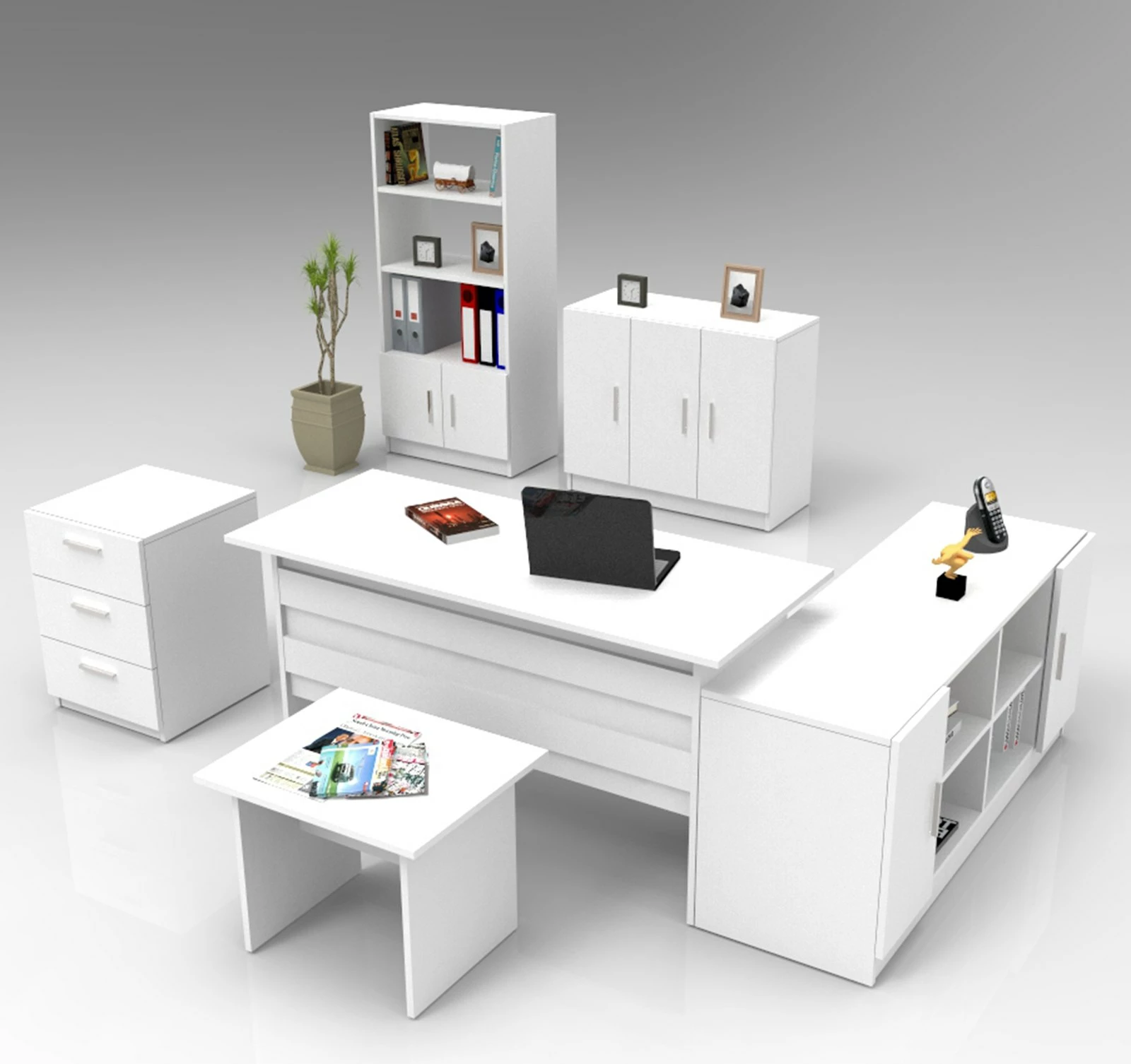 Set pisarniškega pohištva, bela barva, Skye Decor, Vo17-W