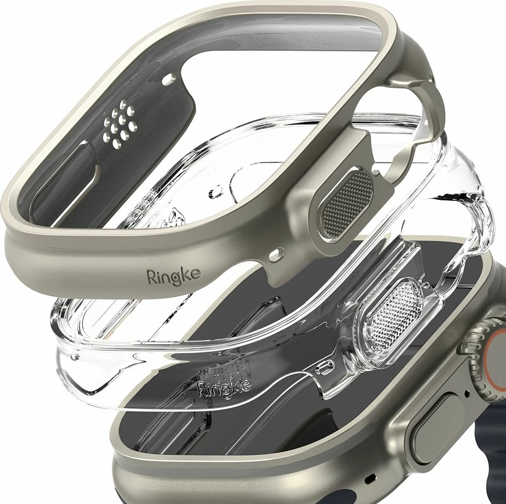 Ovitek Ringke Slim, 2 kosa, za Apple Watch Ultra 49 mm, prozoren in titan