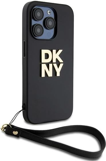 Ovitek za telefon DKNY Wrist Strap Stock Logo za iPhone 15 Pro, črn