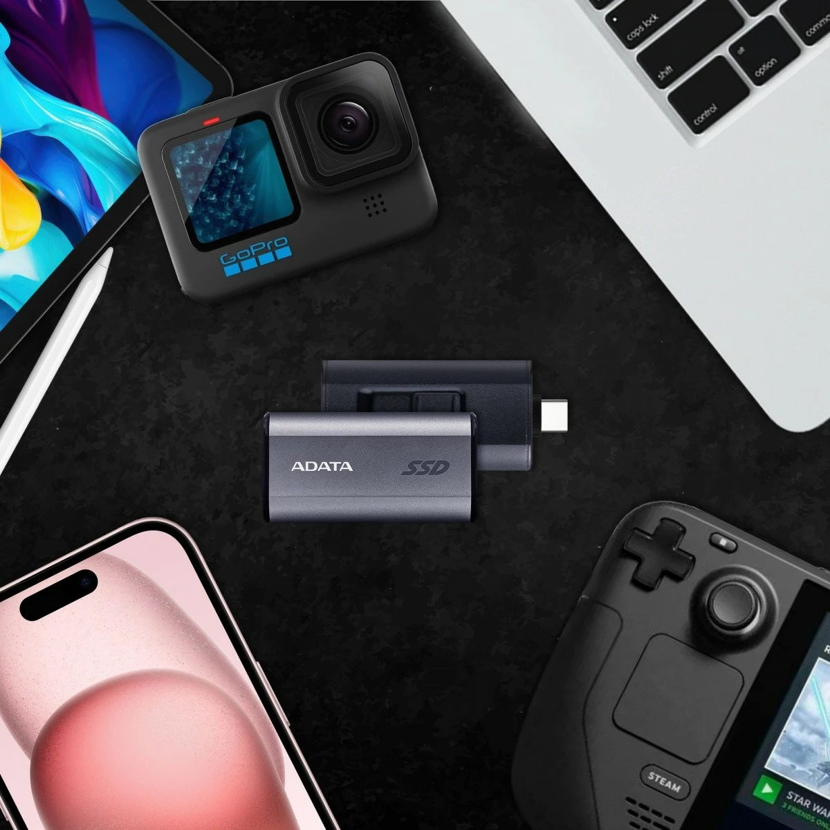 Zunanji SSD Adata SC750, 2000 GB, USB 3.2, titansko