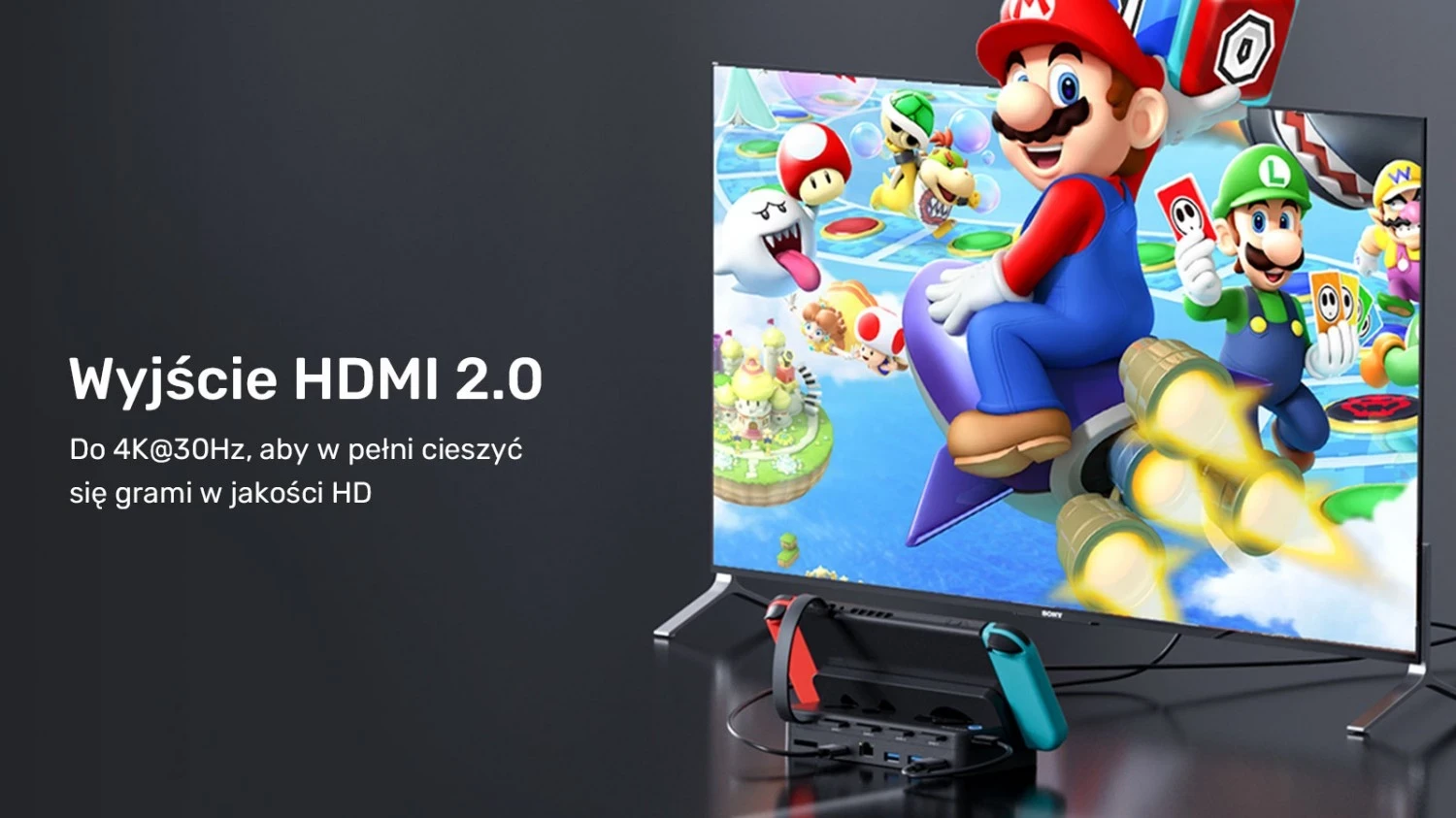 Stojalo za Nintendo Switch Unitek, 100W 4K, črno