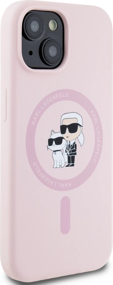 Ovitek iz silikona Karl Lagerfeld Karl&Choupette MagSafe za iPhone 15 Plus, roza