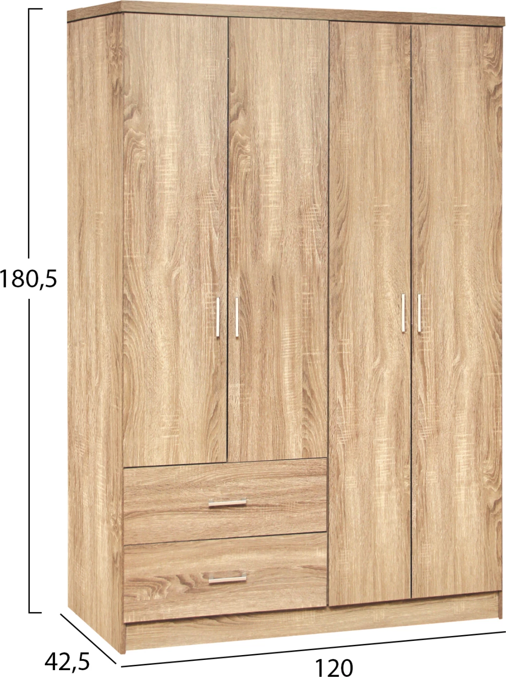 Garderobna omara s 4 vrati in 2 predaloma FH339.02 Sonama 120x42x181