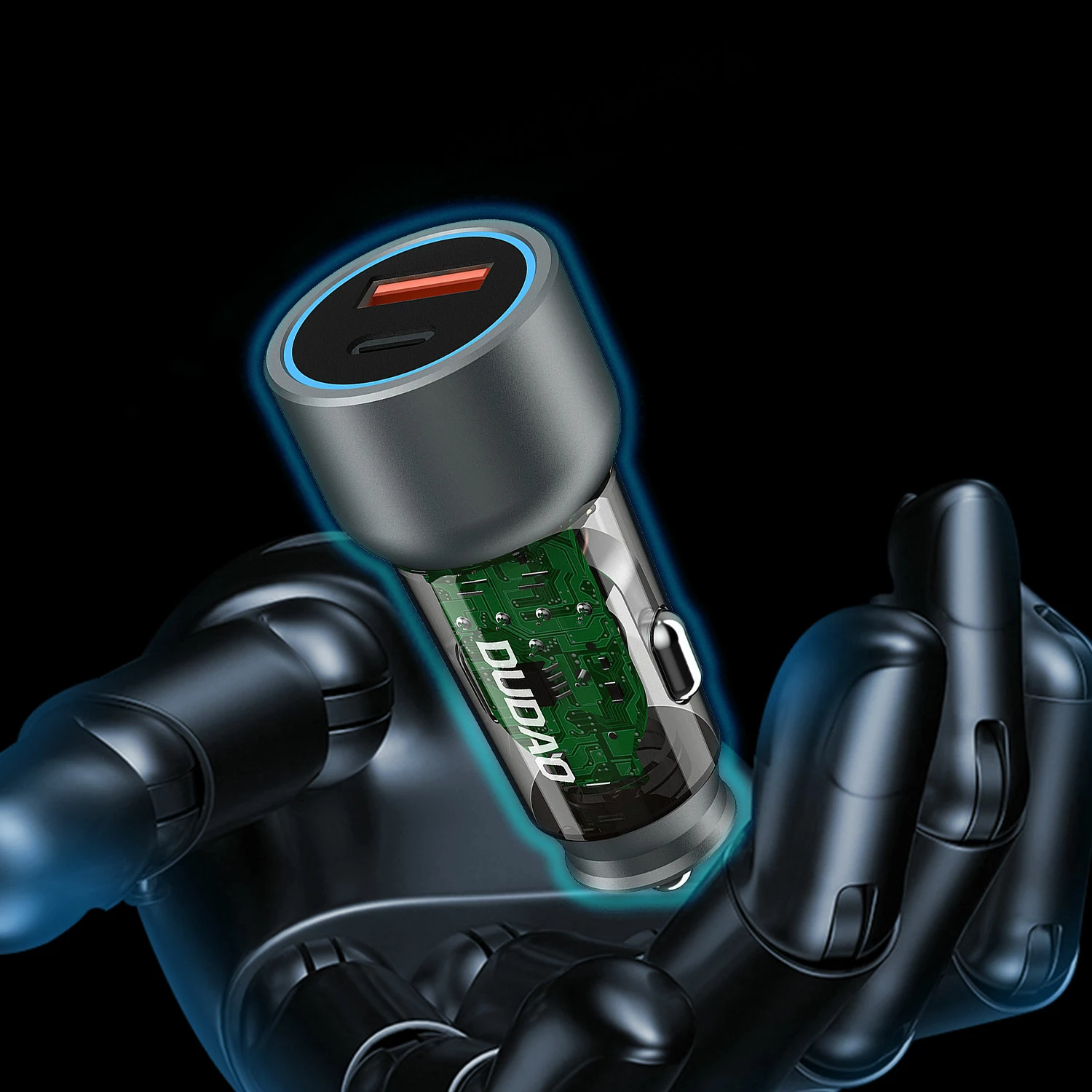 Avtomobilski polnilec 30W, 2 porta USB-A/USB-C, siv, Dudao R4T