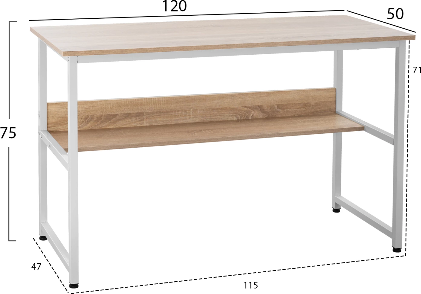 Pisarnaška miza FH2131.01 iz melamina v sonama z belo mat kovinsko ogrodje 120x50x75 cm