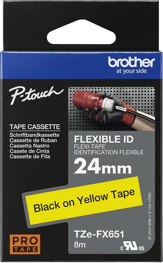 Nalepka za tiskalnik Brother TZE-FX651, črno na rumeno, 8 m, 2,4 cm
