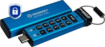 Visokozmogljiv USB ključek Kingston IronKey Keypad 200C 256GB, USB-C, moder