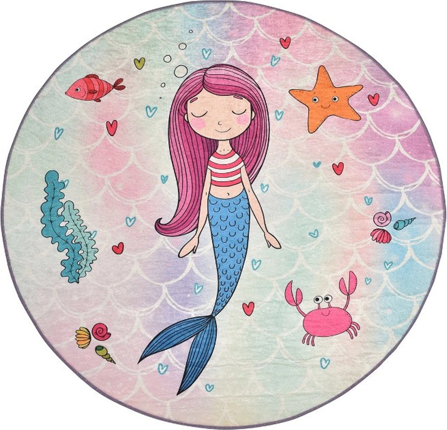 Okrogla večbarvna preproga za otroke, Mermaid, premer 140 cm