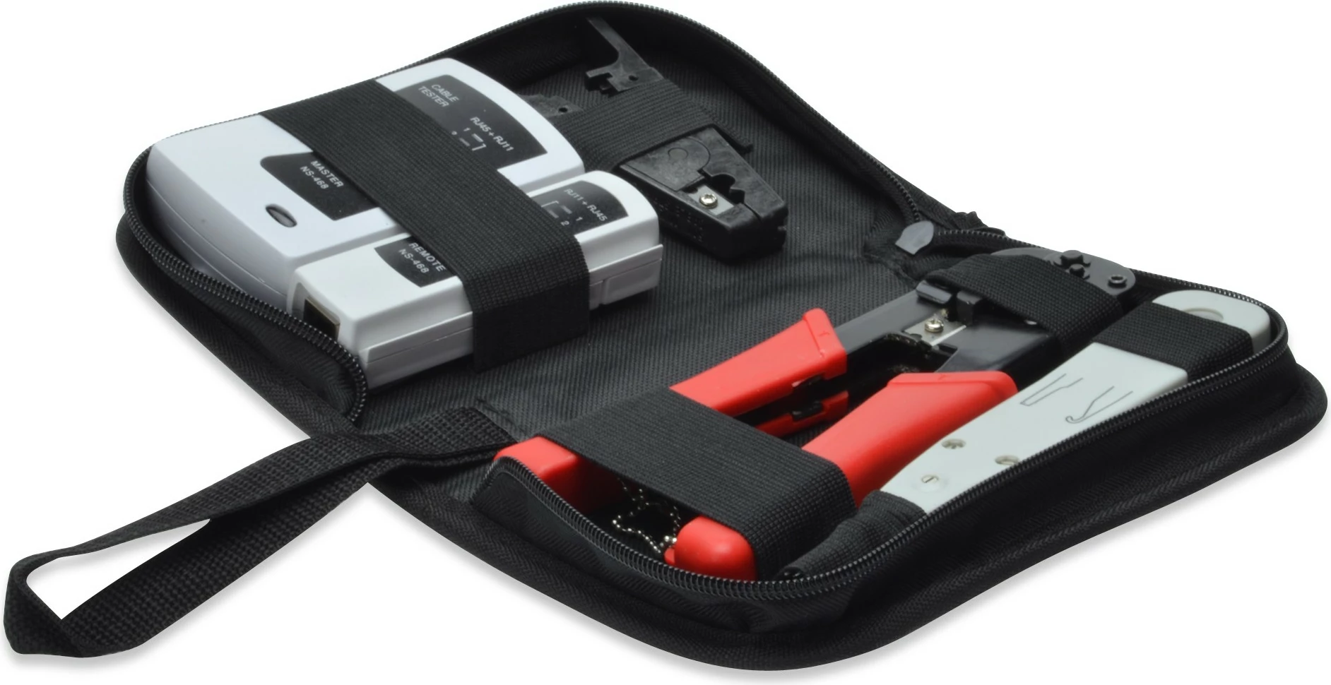 Komplet orodij za omrežja, z krimpalnikom in testerjem kablov, črn, Digitus