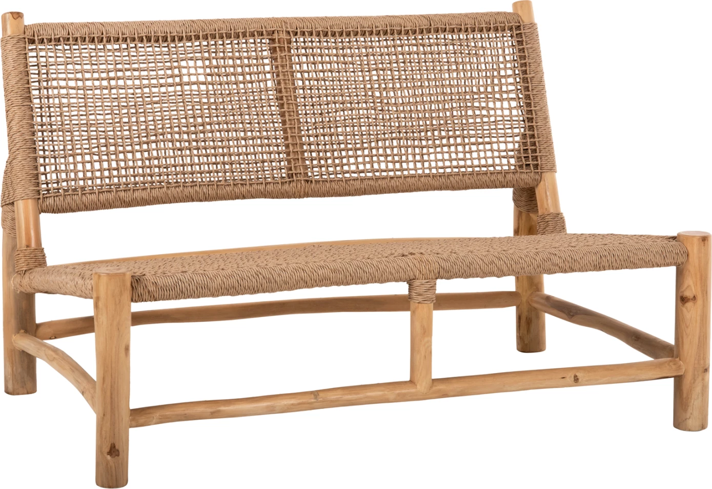 Zunanja dvosedna sedežna garnitura LONDER FH5984 iz tikovega lesa in sintetičnega pletenega ratana 120x75x78H cm