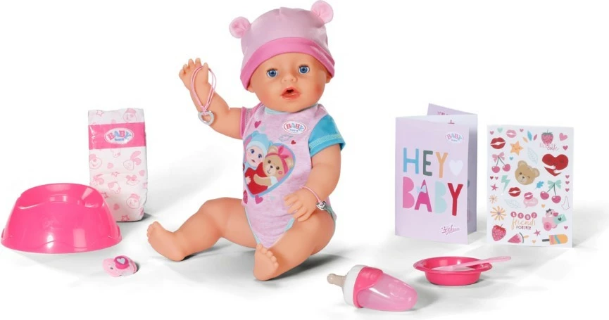 Interaktivna lutka Baby Born Emma, Zapf, 43 cm, z 10 dodatki, rožnata
