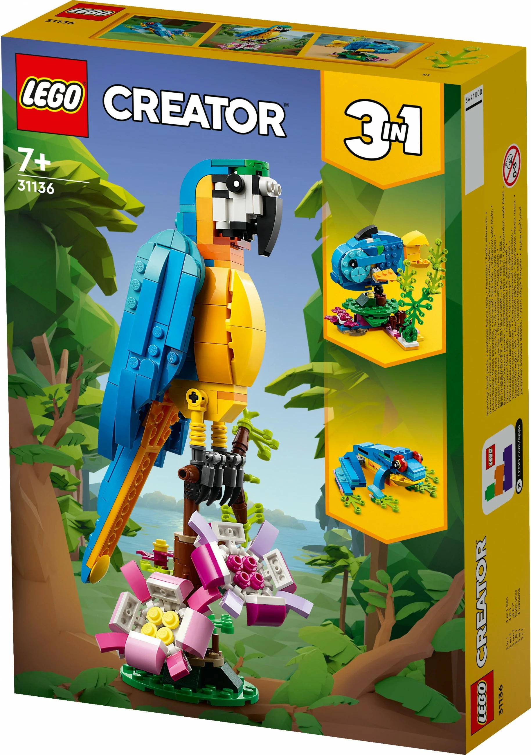 Set gradnje 3-v-1 ekzotični papagaj, LEGO Creator, 253 delov, večbarven