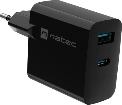 Polnilnik Natec Ribera GaN 45W z USB-A in USB-C, črn
