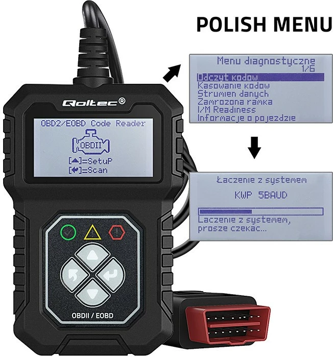 Diagnostični tester OBDII/EOBD, 8V-25V, črn Qoltec ProLine 50684