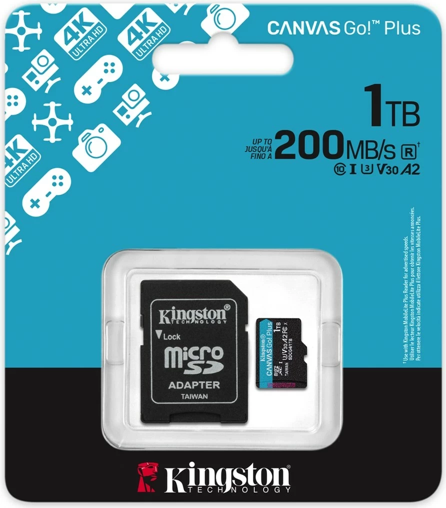 Kartica microSDXC za shranjevanje Kingston Canvas Go Plus Gen4 1TB z adapterjem, črna