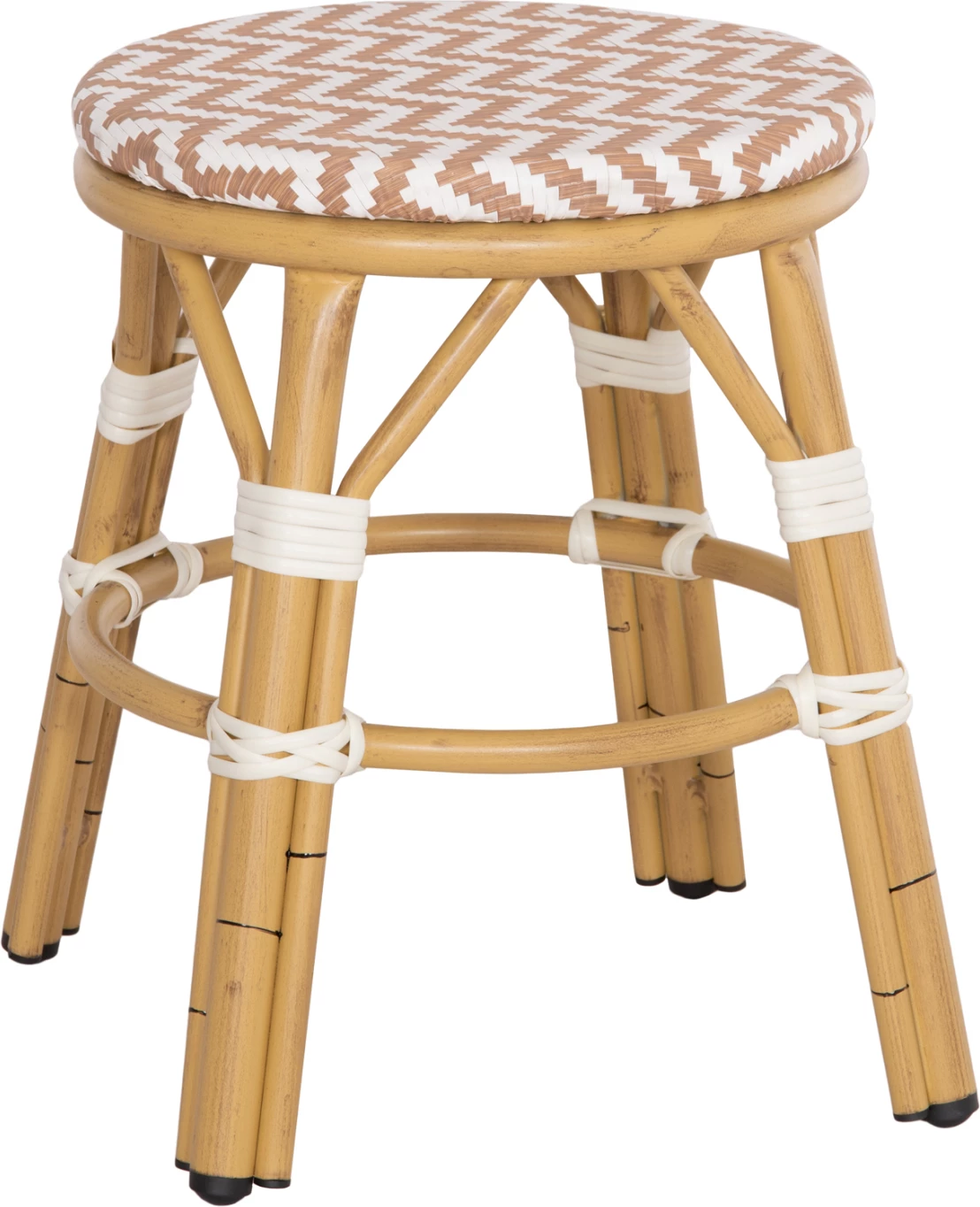 Aluminijasti okrogli stol CHINO FH6285.04 videz bambusa-tekstilen bel in rjav Φ36x46Hcm