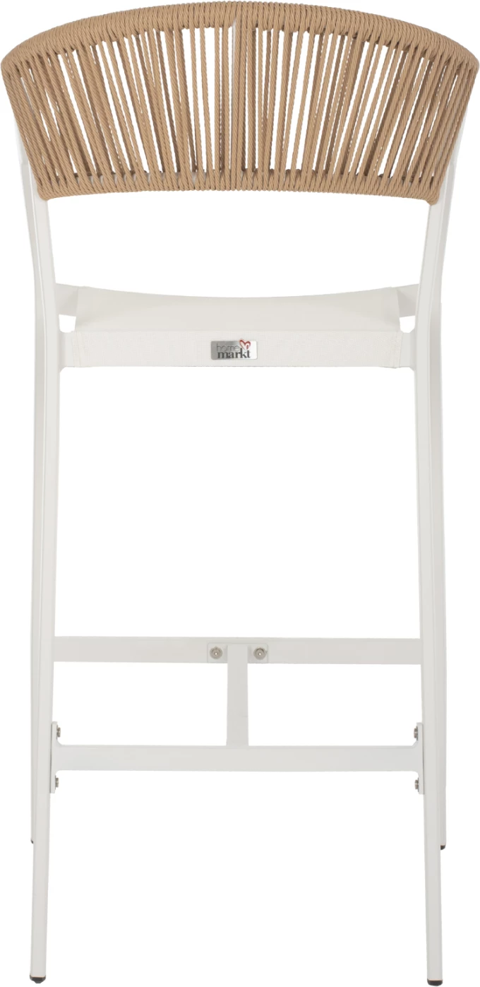Barski stol aluminijast z nasloni bele barve PE rattan hrbtni del tekstilni sedež 56x58x105Hcm.FH5892.02