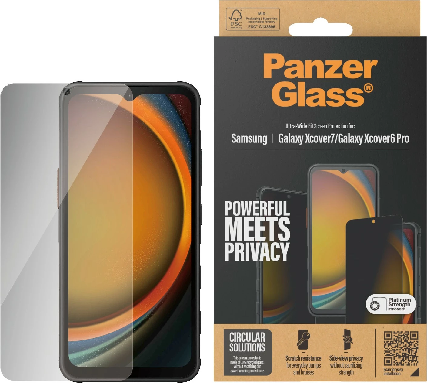 Zaščitno steklo s funkcijo zasebnosti za Samsung Galaxy Xcover7/Xcover6 Pro, PanzerGlass, prozorno
