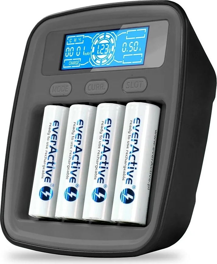 Profesionalni polnilec baterij everActive NC1000MV2, USB-C, za AA/AAA, črn