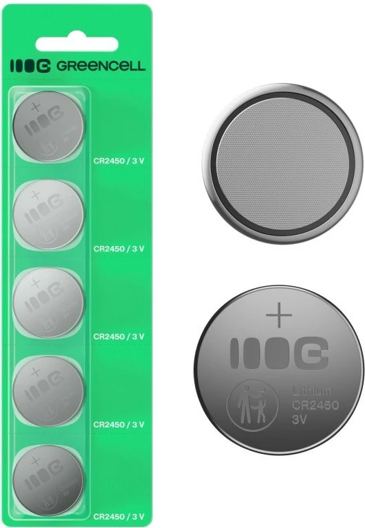 Gumbna baterija Green Cell CR2450, 3 V, 600 mAh, litij, komplet 5 kosov