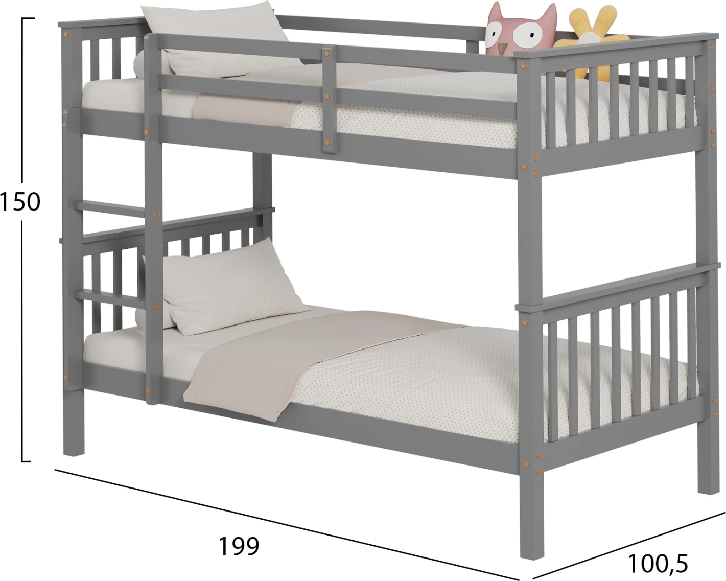 Pograd za otroke LANTAI FH682.05 iz borovega lesa v sivi barvi - vzmetnice 190x90 cm