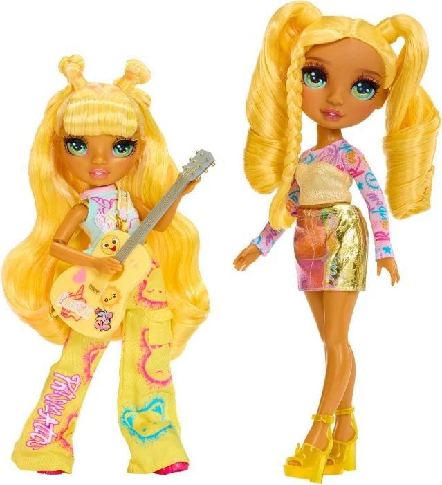 Lutka z glasbeno tematiko Rainbow High Jr High Sunny, 23 cm, z kitaro in dodatki, rumena