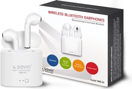 Brezžične slušalke True Wireless, Savio TWS-01, bele