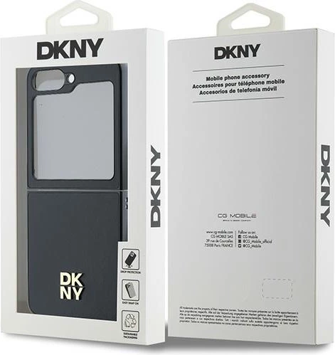 Ovitek za Samsung Galaxy Z Flip 6, DKNY, eko usnje, črn