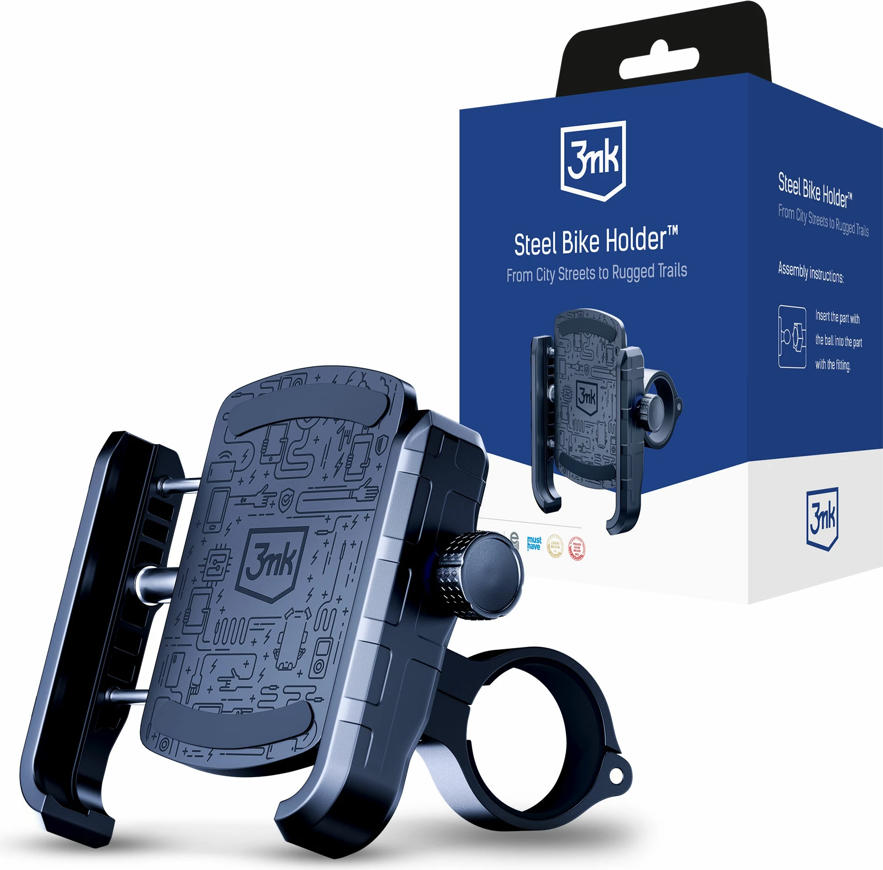 Nosilec za telefon za kolo 3mk Steel Bike Holder, črn