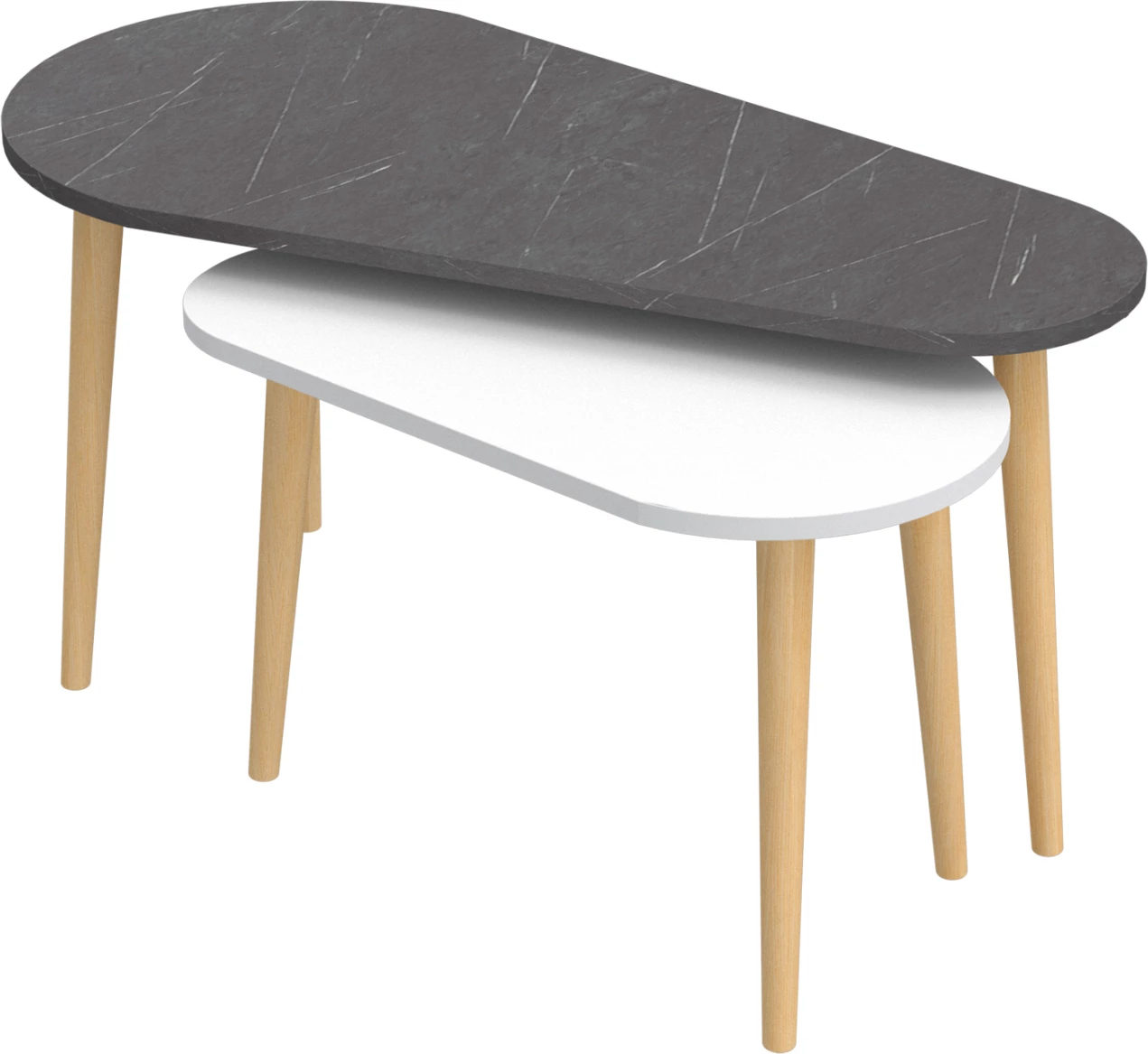 Klubske mizice 2 kosa APRILIA FH18179.01 melamin v črnem marmorju & bele-lesene noge v naravni 95x47x47Hcm