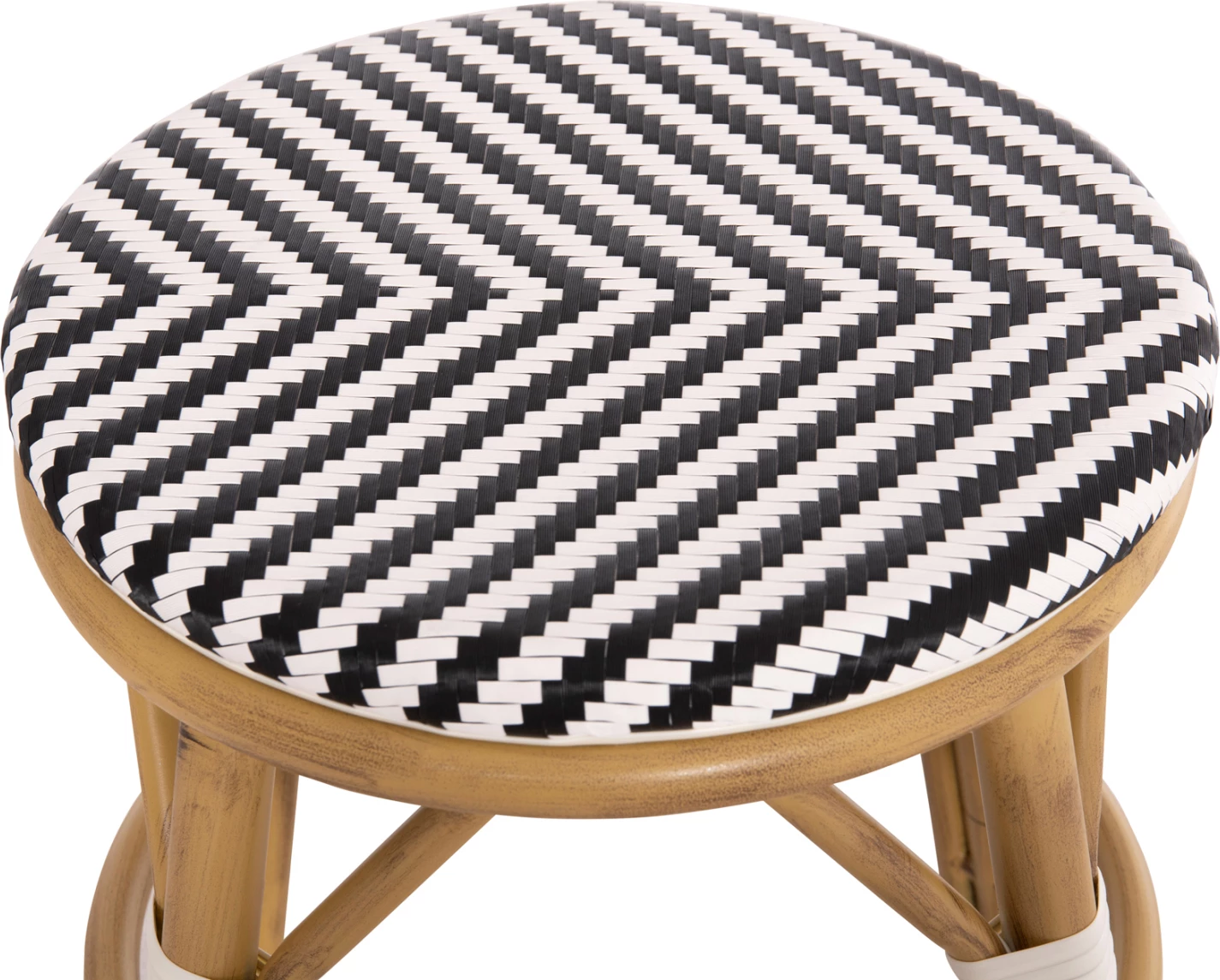 Aluminijasti okrogli stol CHINO FH6285.03 videz bambusa-tekstilen v beli-črni barvi Φ36x46Hcm