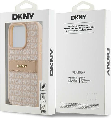 Ovitek za telefon z metalnim logotipom DKNY Mono Stripe za iPhone 15 Pro, roza