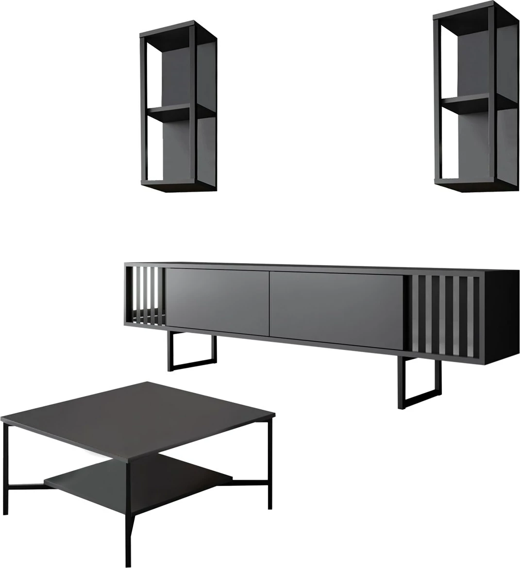 Pohištveni set za dnevno sobo, Chrome Line - Hanah Home, antracit, črn