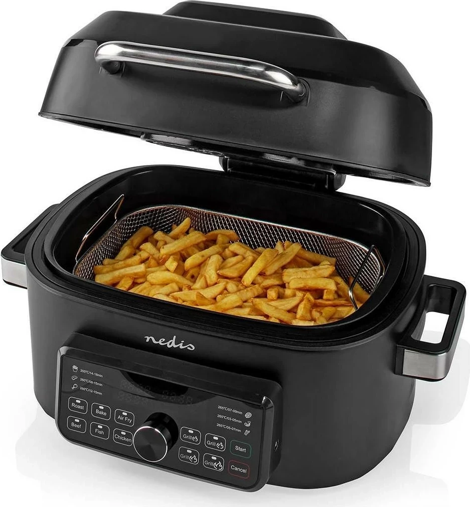 Cvrtnik brez olja Nedis KAAFG600BK, 6 L, črn