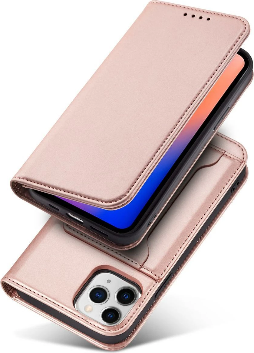 Magnetni ovitek za kartice Hurtel za iPhone 12 Pro, z denarnico in stojalom, rožnat