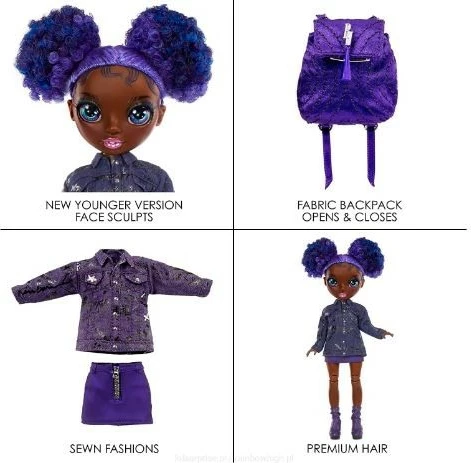 Lutka Rainbow High Junior Krystal Bailey, 23 cm, vijolična, z dodatki