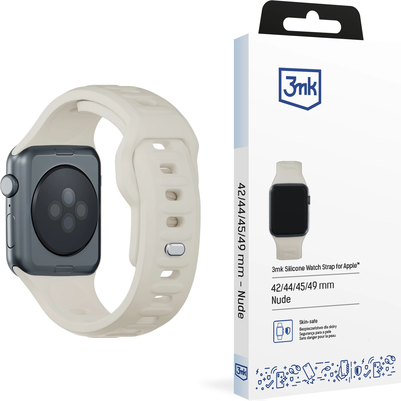 Silikonski pašček 3mk za Apple Watch, 42/44/45/49 mm, bež