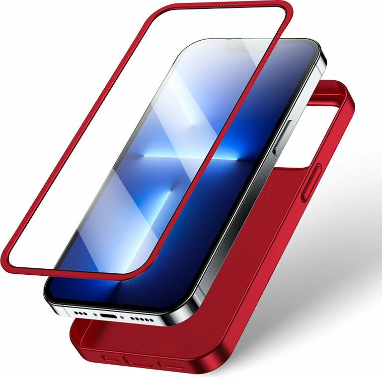 360° ovitek za telefon s kaljenim steklom za iPhone 13 Pro Max Joyroom JR-BP928, rdeč