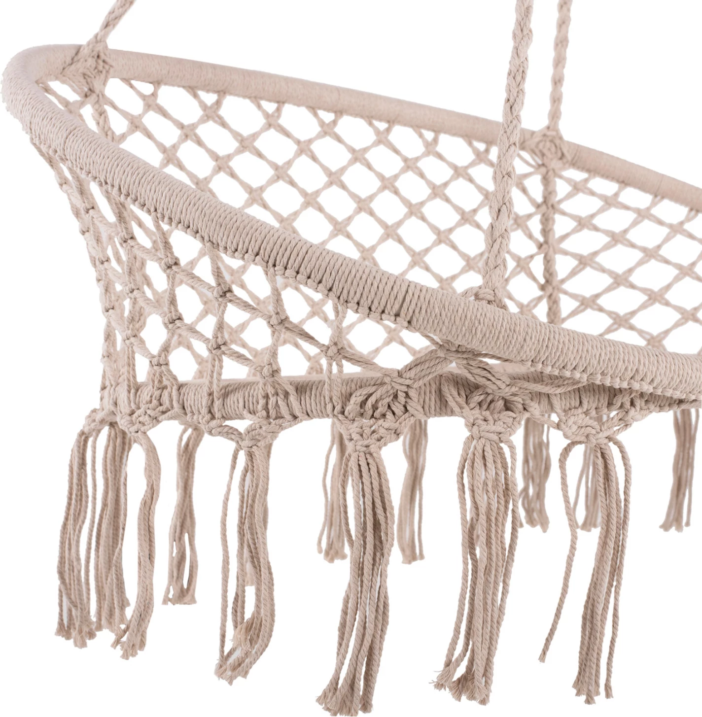 Viseče gnezdo FH5769 za 2 osebi iz makrame vrvi v bež barvi 130x67x120-140H cm.