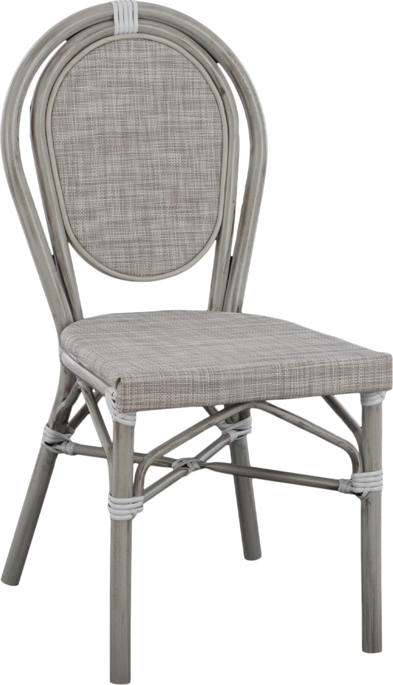 Aluminijasti stol videza bambusa patina siva s tekstilom 45x57x88 cm