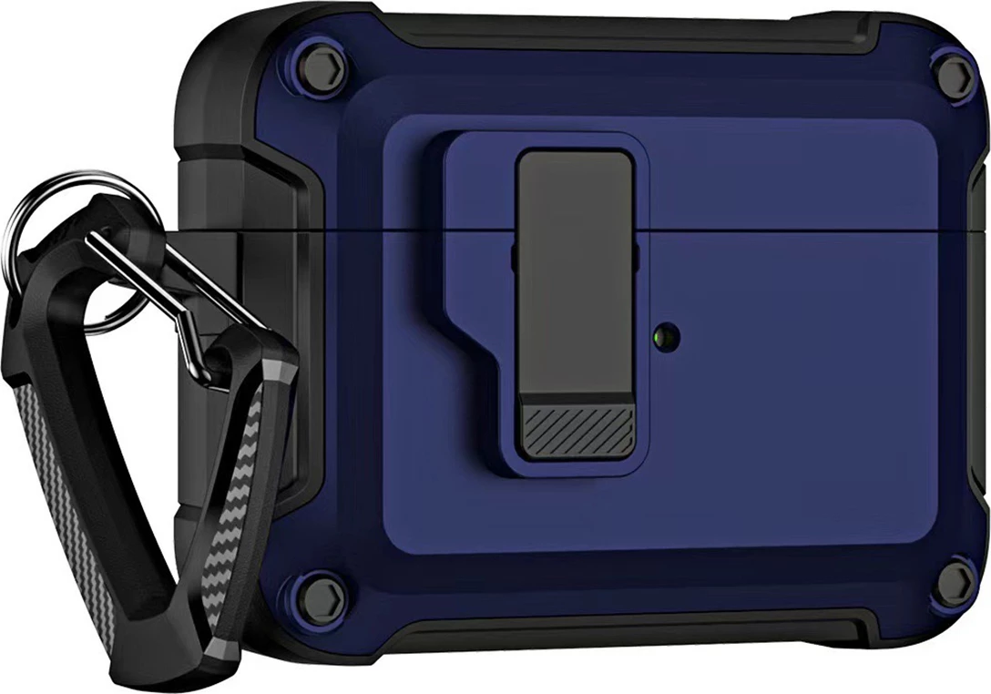 Ovitek za AirPods 4 Pro Armor, Hurtel, z metalnim karabinom, moder
