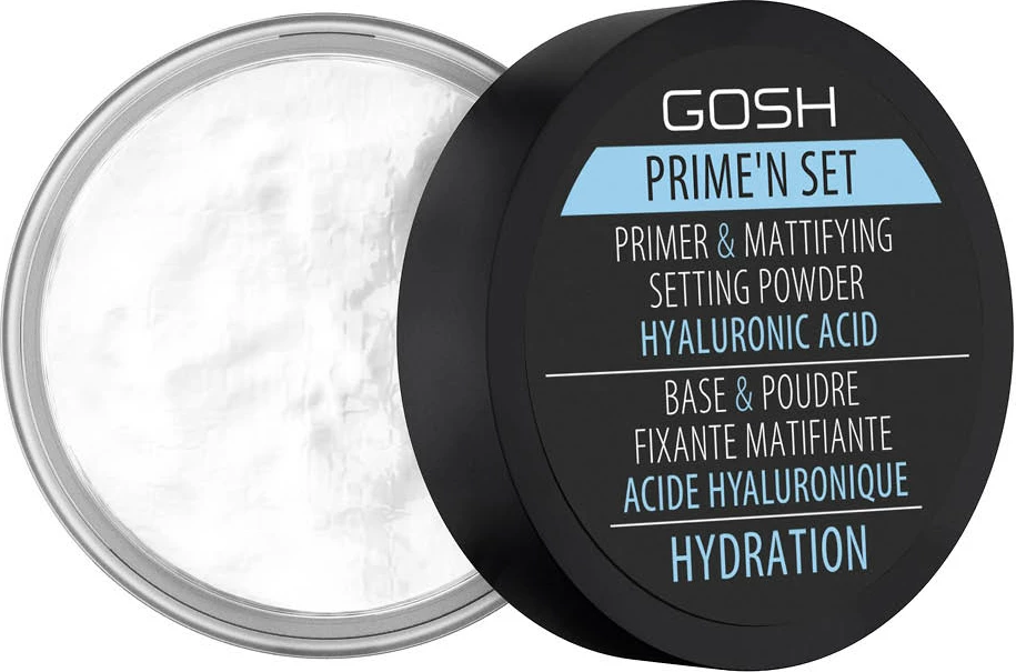 Matirajoča in fiksirna pudra 3-v-1 s hialuronsko kislino Gosh Prime'n Set Powder 003 Hydration, 7 g