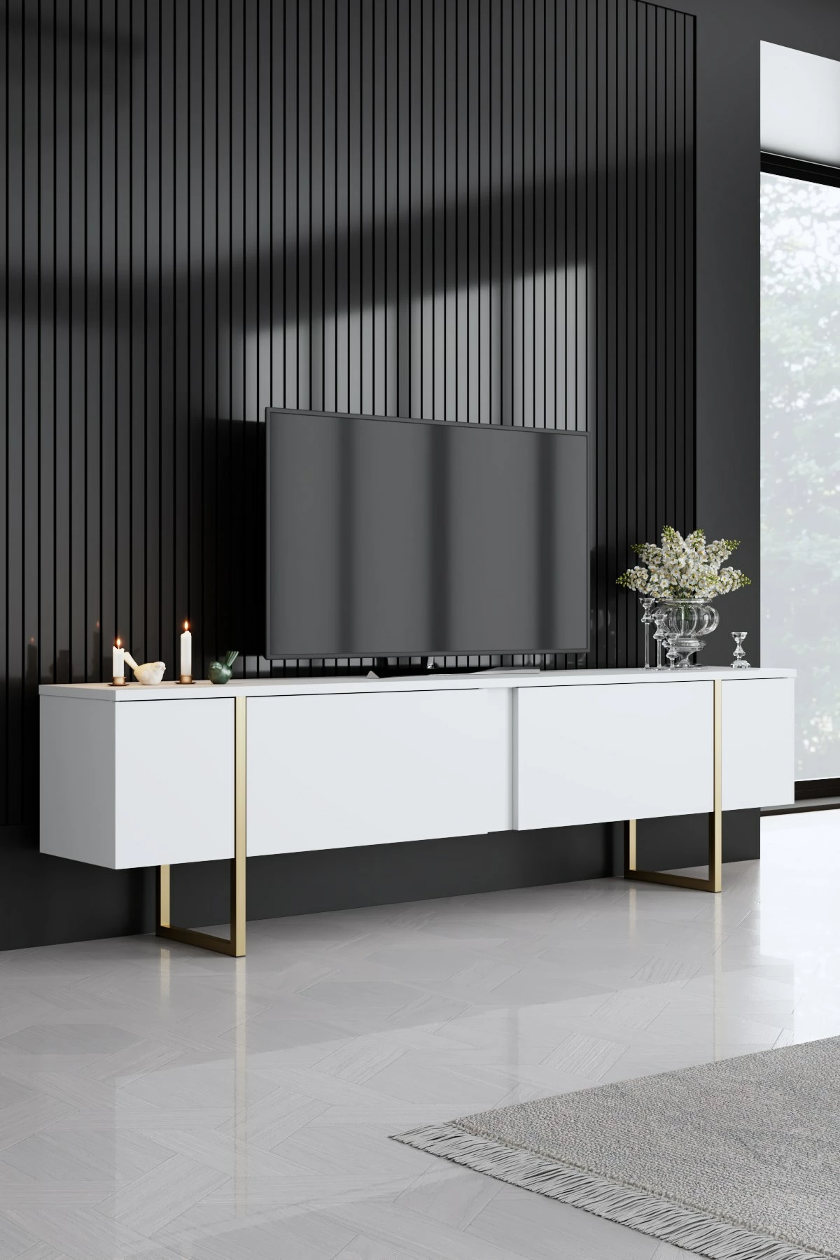 Set pohištva za dnevno sobo, Skye Decor, bela in zlata, Luxe