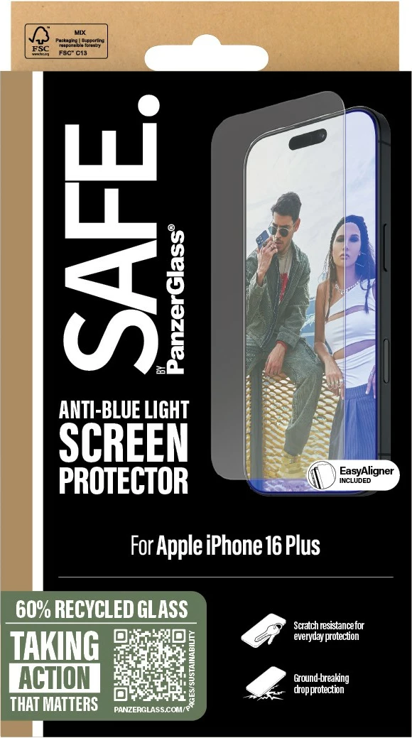 Prozoren zaščitni zaslon PanzerGlass SAFE EyeCare za iPhone 16/15 Plus