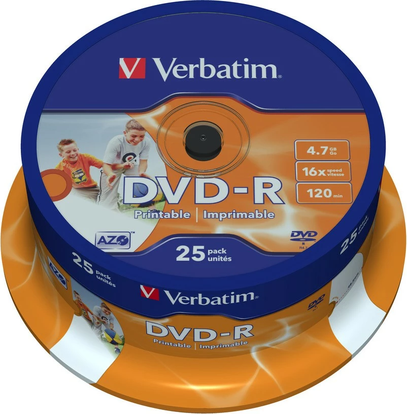 DVD-R, 4,7 GB, 16x, 25 kosov, natisljive, Verbatim 43538