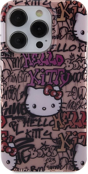 Ovitek za telefon z motivom Hello Kitty in graffiti, IML Tags, iPhone 14 Pro, rožnat