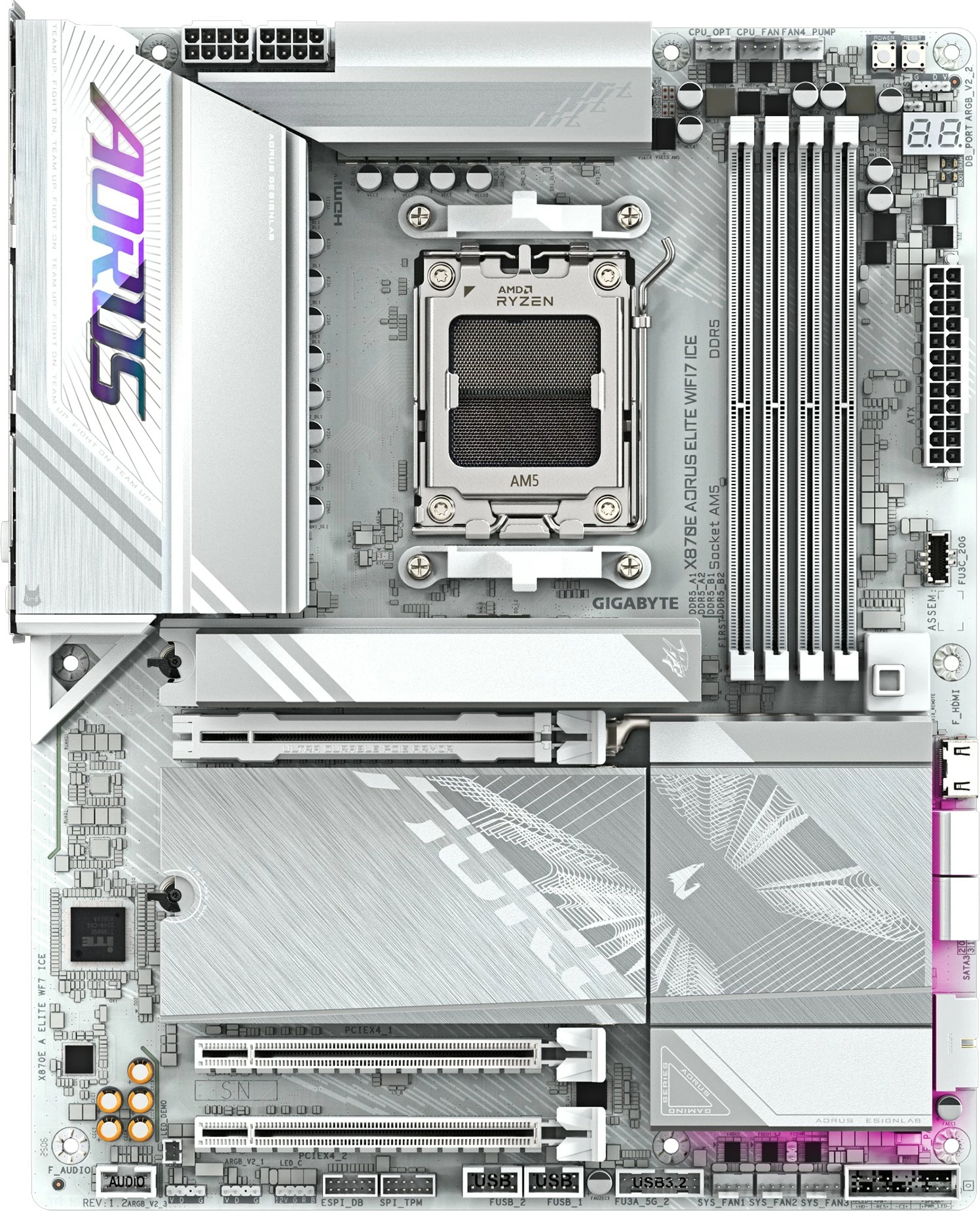 Plošča Gigabyte X870E AORUS ELITE WIFI7 ICE, Socket AM5, WiFi 7, srebrna