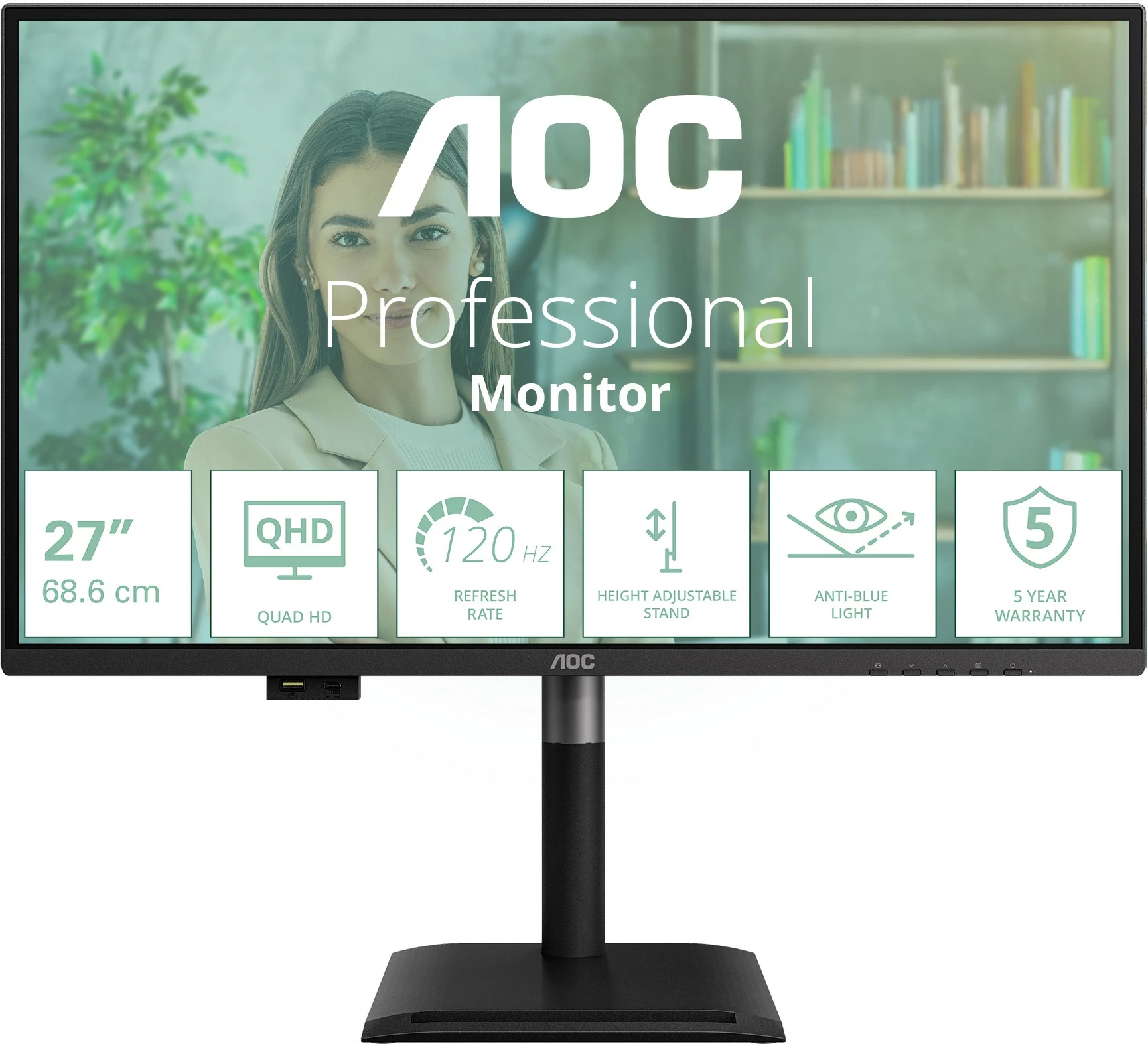Monitor 27" (68,6 cm) AOC Q27P4U, 2xHDMI+DP+USB, črn