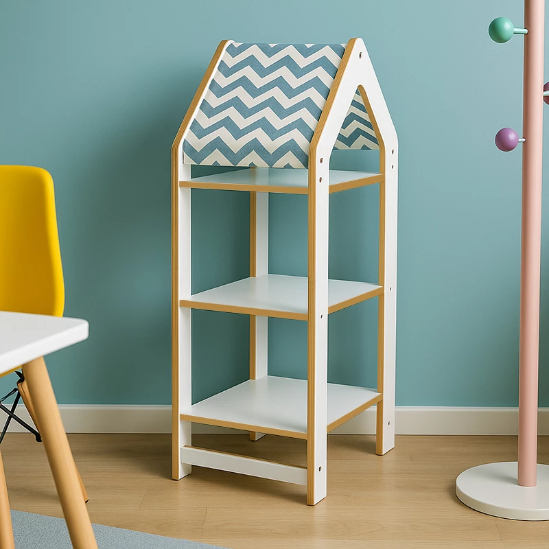 Polica Montessori Zoilen I, bela-modra, MDF, 50x30x100 cm